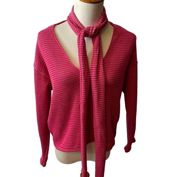 Zara Knit Tie Neck Pink Red Top Size M - Picture 1 of 6